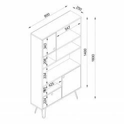Loftscape Regal Kerrang - Walnuss Dekor / Anthrazit / Weiß -BÜROMÖBEL Verkaufsgeschäft 1000333719 220302 500 SKETCH DETAILS P000000001000333719 sketch