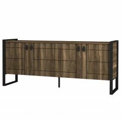 Red Living Sideboard Lando - Metall - Walnuss Dekor / Schwarz