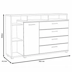 Loftscape Sideboard Piemont III - Weiß / Sandeiche Dekor -BÜROMÖBEL Verkaufsgeschäft 1000342478 220404 500 SKETCH DETAILS P000000001000342478 sketch