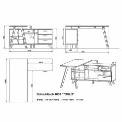 Germania Büroset Neston (5-teilig) - Weiß / Eiche Sanremo Dekor -BÜROMÖBEL Verkaufsgeschäft 1000360379 220622 502 SKETCH DETAILS P000000001000360379 sketch
