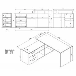 Germania Eckschreibtisch GW-Pasadena - Graphit / Weiß -BÜROMÖBEL Verkaufsgeschäft 1000363832 220722 500 SKETCH DETAILS P000000001000363832 sketch