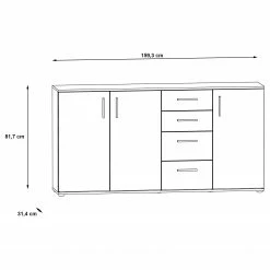 Loftscape Sideboard Kiltealy - Weiß / Eiche Sonoma Dekor -BÜROMÖBEL Verkaufsgeschäft 1000364909 220722 500 SKETCH DETAILS P000000001000364909 sketch