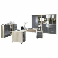 Maja Möbel Bürosparset Merit V (10-teilig) - Eiche Sonoma Dekor / Hochglanz Grau -BÜROMÖBEL Verkaufsgeschäft buerosparset merit v 10 teilig sonoma eiche grau hochglanz 433567