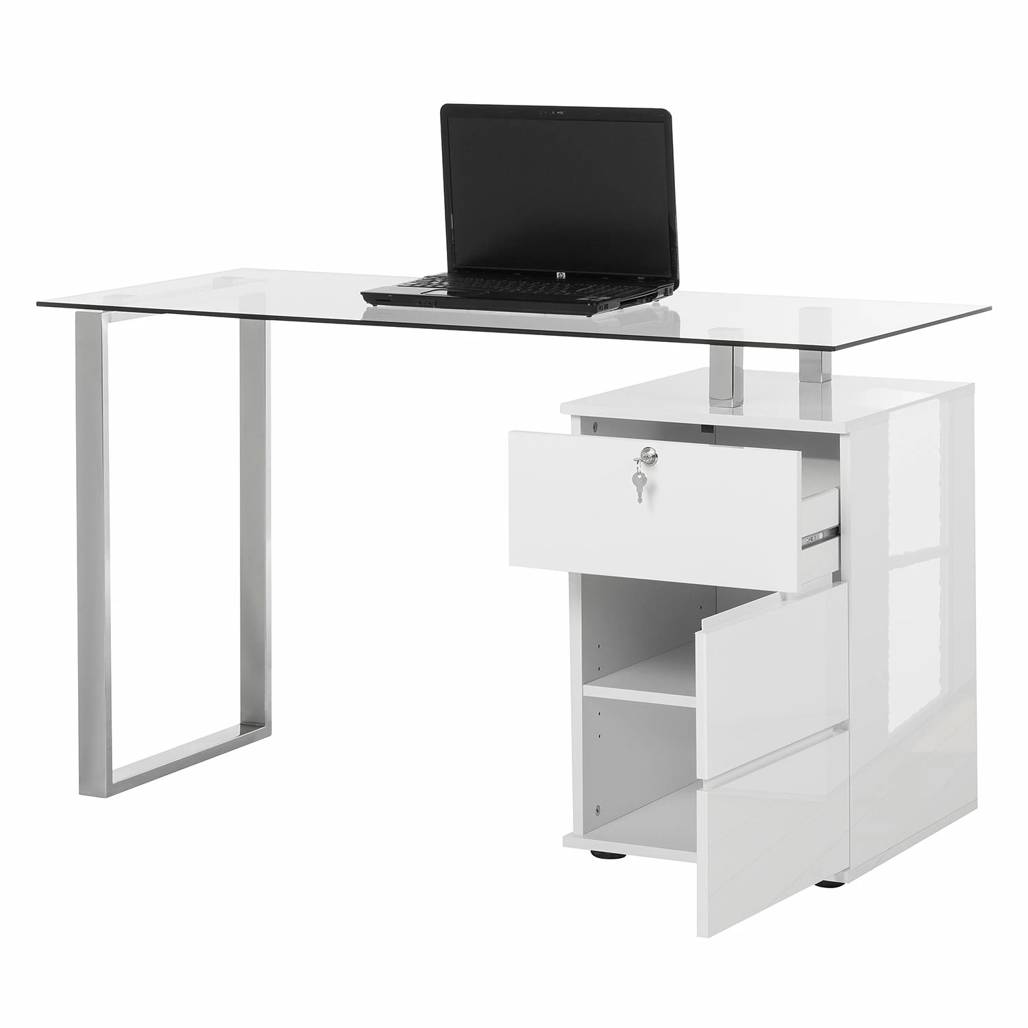 Maja Möbel Computertisch Sima - Hochglanz Weiß / Chrom 5 Maja Möbel Computertisch Sima - Hochglanz Weiß / Chrom – Bild 3