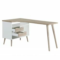 Mørteens Eckschreibtisch Sunndal - Eiche Dekor / Weiß -BÜROMÖBEL Verkaufsgeschäft eckschreibtisch sunndal gummibaum teilmassiv eiche dekor weiss 4753628