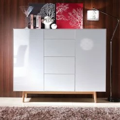 Mørteens Sideboard Lindholm IV - Weiß - Höhe: 128 cm -BÜROMÖBEL Verkaufsgeschäft highboard lindholm i weiss matt eiche massiv 261548