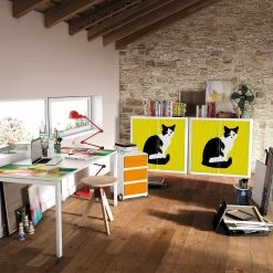 EasyOffice by Paperflow Rollladenschrank easyOffice Pop Art Cat - Weiß / Gelb -BÜROMÖBEL Verkaufsgeschäft rollladenschrank easyoffice pop art cat weiss gelb 3512945