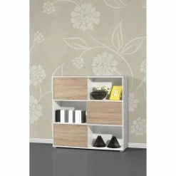 Germania Schiebetürenregal Mingle II - Weiß/Eiche Sonoma Dekor -BÜROMÖBEL Verkaufsgeschäft schiebetuerenregal mingle ii weiss eiche sonoma dekor 5029204