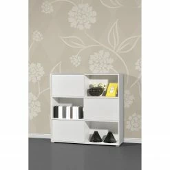 Germania Schiebetürenregal Mingle II - Weiß/Eiche Sonoma Dekor -BÜROMÖBEL Verkaufsgeschäft schiebetuerenregal mingle ii weiss eiche sonoma dekor 5029208