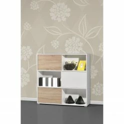 Germania Schiebetürenregal Mingle II - Weiß/Eiche Sonoma Dekor -BÜROMÖBEL Verkaufsgeschäft schiebetuerenregal mingle ii weiss eiche sonoma dekor 5029212