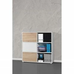 Germania Schiebetürenregal Mingle II - Weiß/Eiche Sonoma Dekor -BÜROMÖBEL Verkaufsgeschäft schiebetuerenregal mingle ii weiss eiche sonoma dekor 5029224