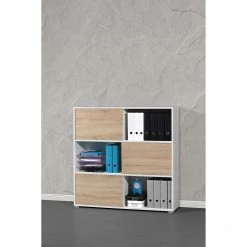 Germania Schiebetürenregal Mingle II - Weiß/Eiche Sonoma Dekor -BÜROMÖBEL Verkaufsgeschäft schiebetuerenregal mingle ii weiss eiche sonoma dekor 5029228