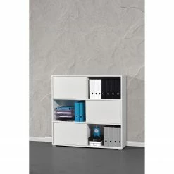 Germania Schiebetürenregal Mingle II - Weiß/Eiche Sonoma Dekor -BÜROMÖBEL Verkaufsgeschäft schiebetuerenregal mingle ii weiss eiche sonoma dekor 5029232