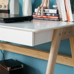 Mørteens Schreibtisch Branno - Eiche teilmassiv - Weiß / Eiche -BÜROMÖBEL Verkaufsgeschäft schreibtisch branno eiche teilmassiv weiss eiche 4853428