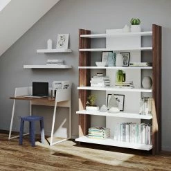 Temahome Schreibtisch Volga - Weiß / Walnuss -BÜROMÖBEL Verkaufsgeschäft schreibtisch volga weiss walnuss 5009684