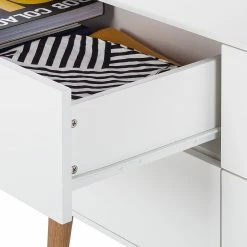 Mørteens Sideboard Lindholm V - Eiche teilmassiv - Weiß / Eiche -BÜROMÖBEL Verkaufsgeschäft sideboard lindholm v weiss matt eiche massiv 358655