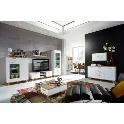 Germania Sideboard Neston I - Matt Weiß / Eiche Sanremo Dekor -BÜROMÖBEL Verkaufsgeschäft sideboard neston i supermatt weiss eiche sanremo dekor 1154466