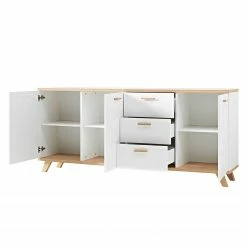 Germania Sideboard Neston II - Matt Weiß / Eiche Sanremo Dekor -BÜROMÖBEL Verkaufsgeschäft sideboard neston ii supermatt weiss eiche sanremo dekor 3909412