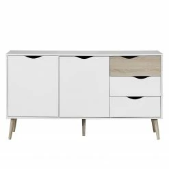 Mørteens Sideboard Sunndal - Gummibaum teilmassiv - Weiß / Eiche Hell -BÜROMÖBEL Verkaufsgeschäft sideboard sunndal gummibaum teilmassiv weiss eiche dekor 4753668