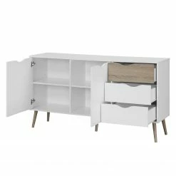 Mørteens Sideboard Sunndal - Gummibaum teilmassiv - Weiß / Eiche Hell -BÜROMÖBEL Verkaufsgeschäft sideboard sunndal gummibaum teilmassiv weiss eiche dekor 4753672