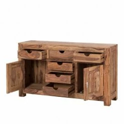 Wolf-Möbel Sideboard Yoga II - Sheesham massiv - Natur -BÜROMÖBEL Verkaufsgeschäft yoga kommode sheesham holz geoelt 6 schubladen 1240612